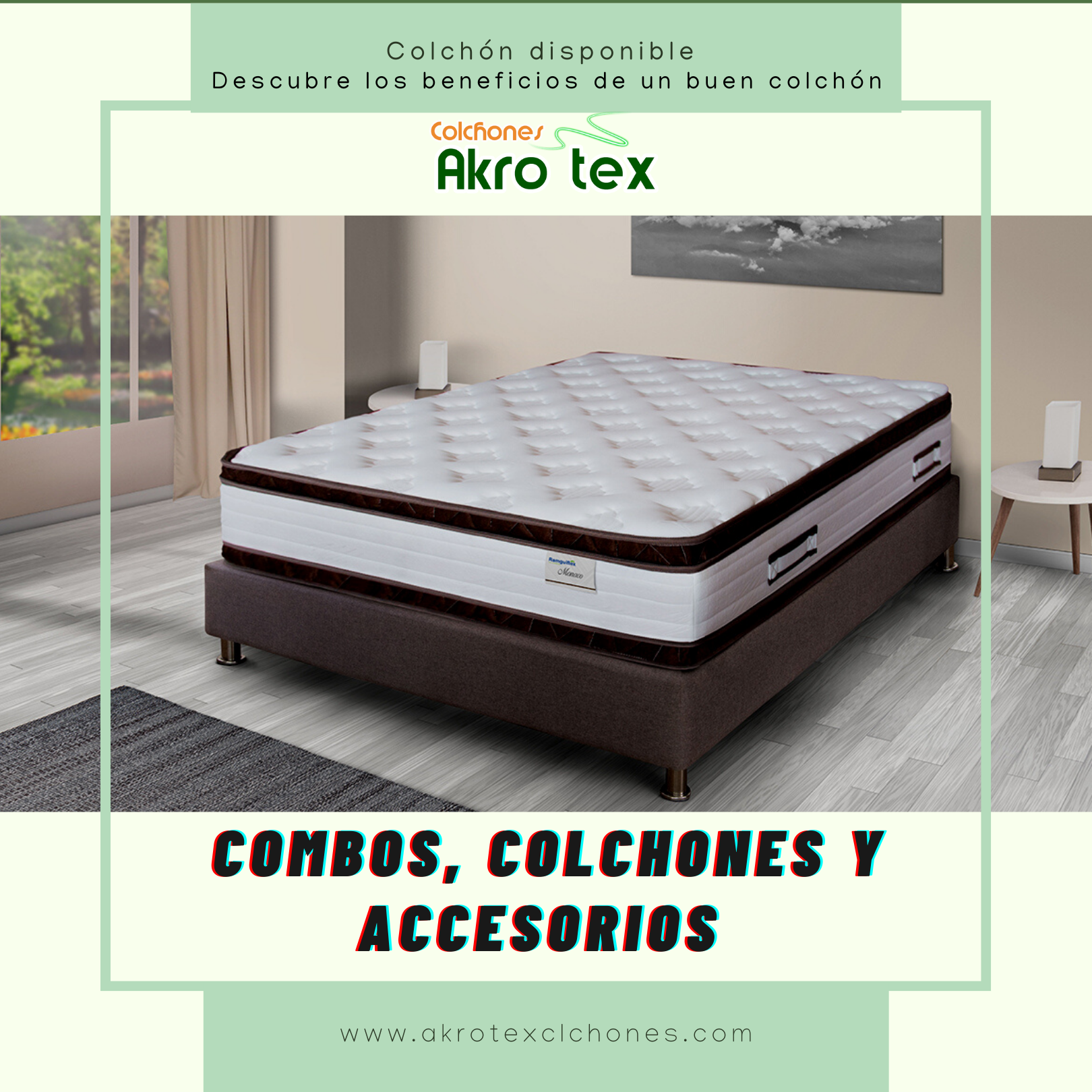 Combo 120x190 Colchón Anatómico+ Base cama – Akro Tex Colchones
