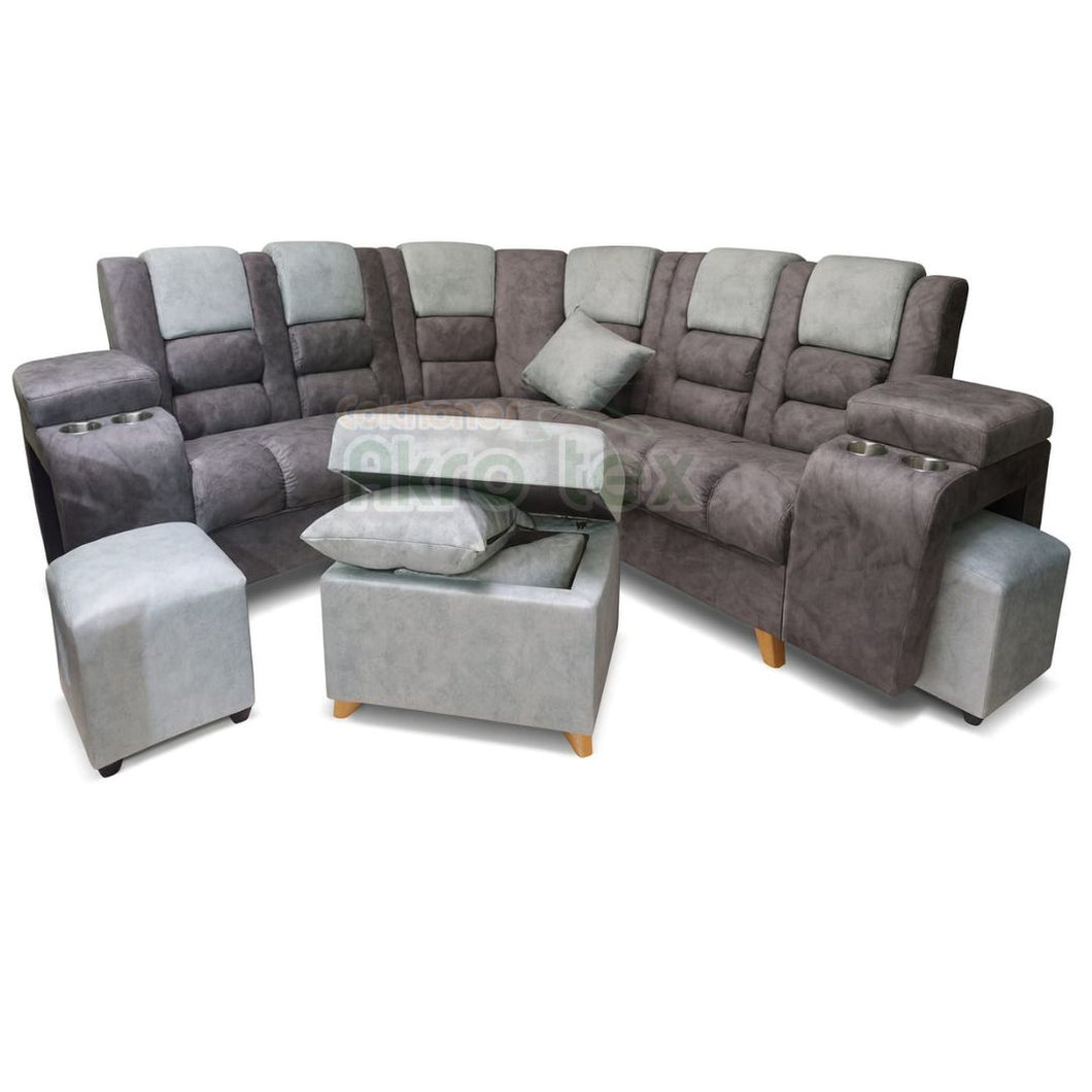Sala Estambool|Gris & Verde Oliva claro+2 puff aux+1 puff Baul+ Doble Copero +3 C0jines
