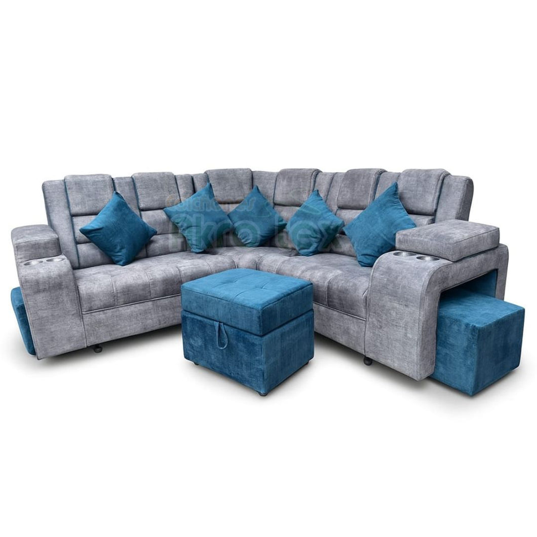 Sala Estambool|Gris & turquesa+2 puff aux+1 puff Baul+ Doble Copero +3 C0jines