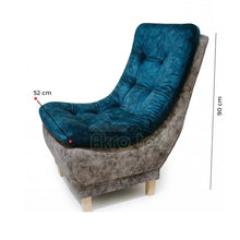 Cargar imagen en el visor de la galería, Sala mini huevo-Sofa +2 sillas+ puff+ 3 cojines- patas madera-Tono Turquesa&amp;Gris
