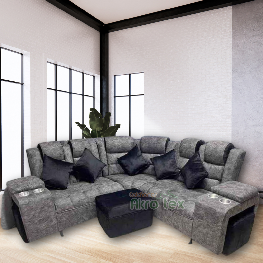 Sala Estambool|Gris & Negro +2 puff aux+1 puff Baul+ Doble Copero +3 C0jines