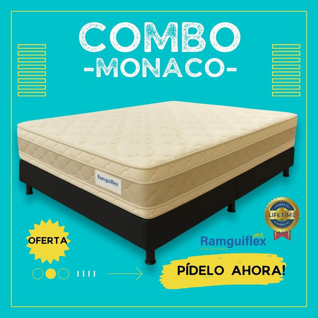 Combo140x190 Colchón +Base Cama Doble Pillow Mónaco