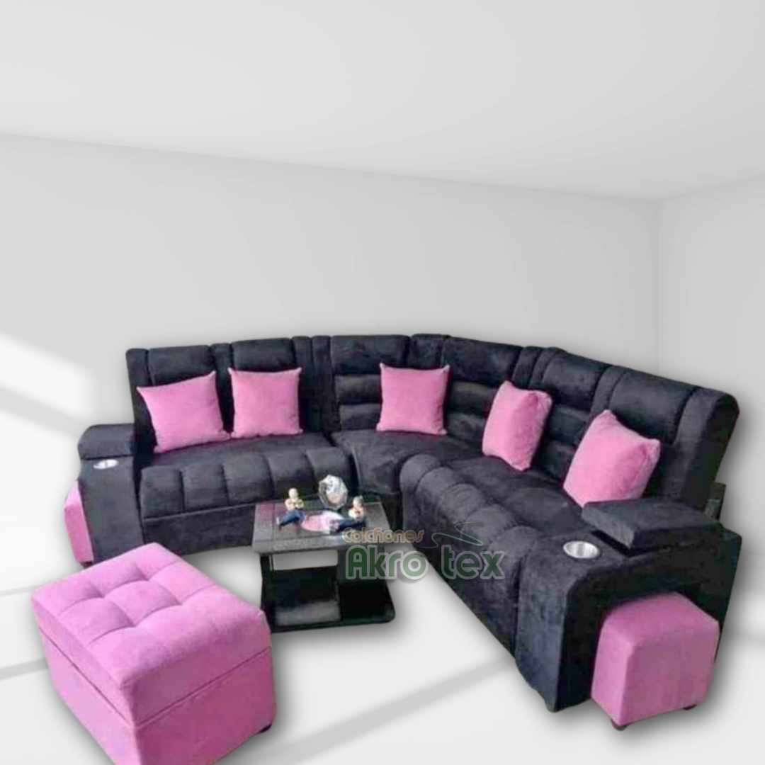 Sala Estambool|Gris & Negro +2 puff aux+1 puff Baul+ Doble Copero +3 C0jines