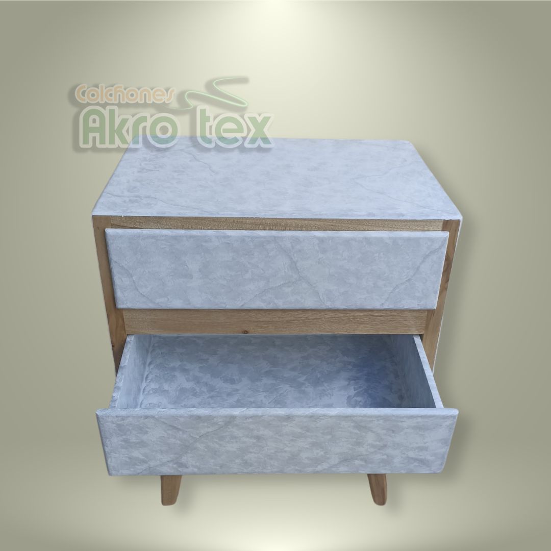 Mesa de noche- Marmolizada 2 Cajones con Boton cromo