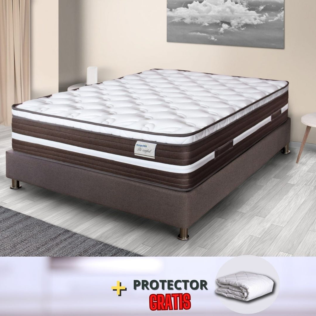 Combo Colchón Bi-Confort Pillow 140x190x 33 Cm + Base Cama+PROTECTOR