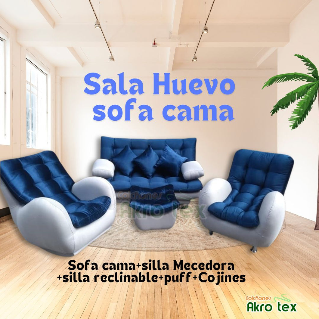 Sala huevo reclinable con sofá cama +silla mecedora +silla reclinable