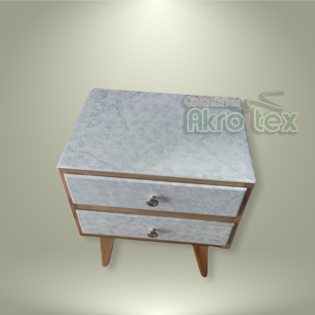 Mesa de noche- Marmolizada 2 Cajones con Boton cromo
