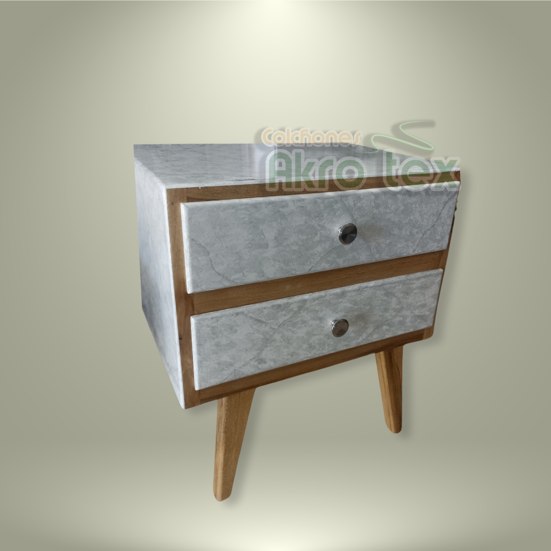 Mesa de noche- Marmolizada 2 Cajones con Boton cromo