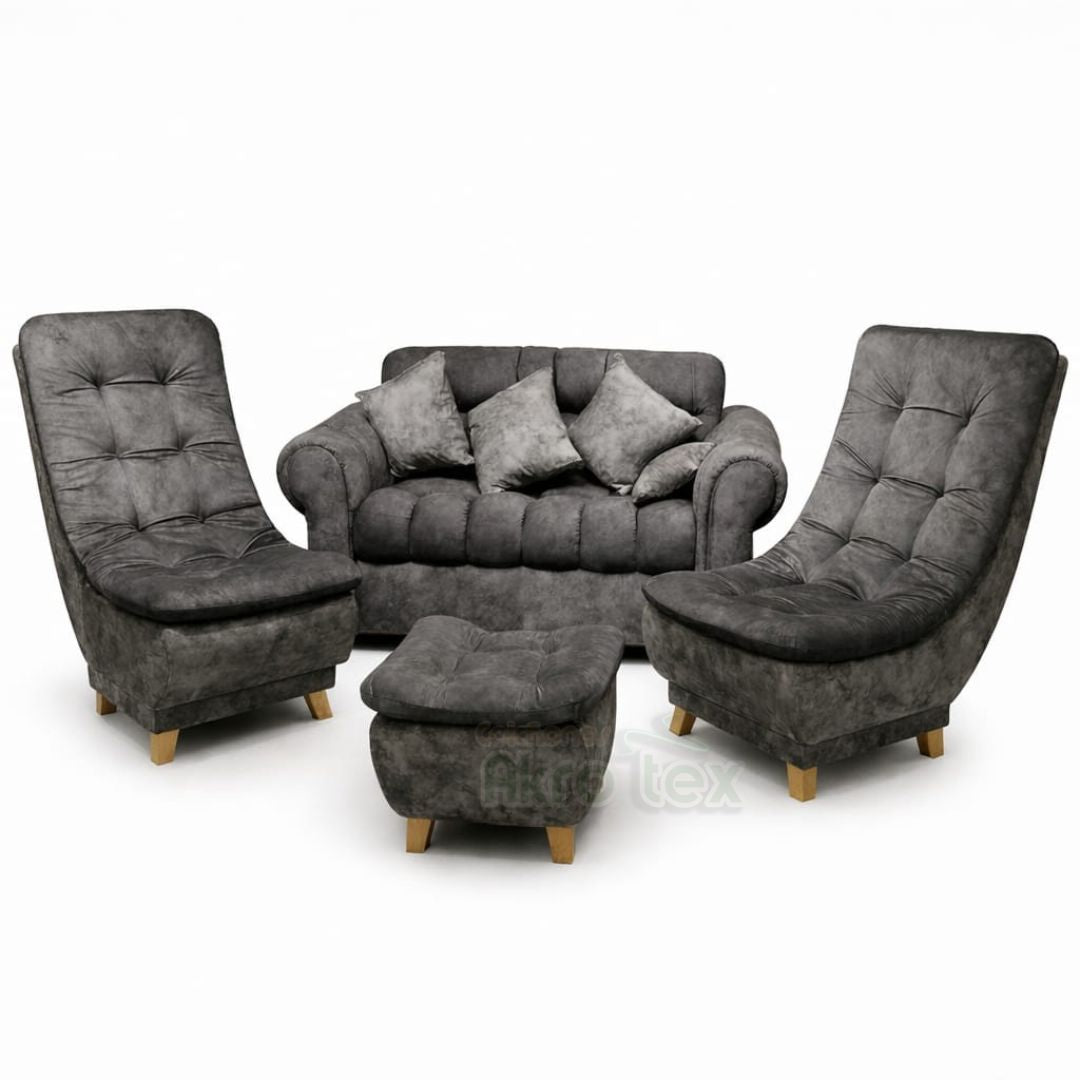 Sala mini huevo-Sofa +2 sillas+ puff+ 3 cojines- patas madera