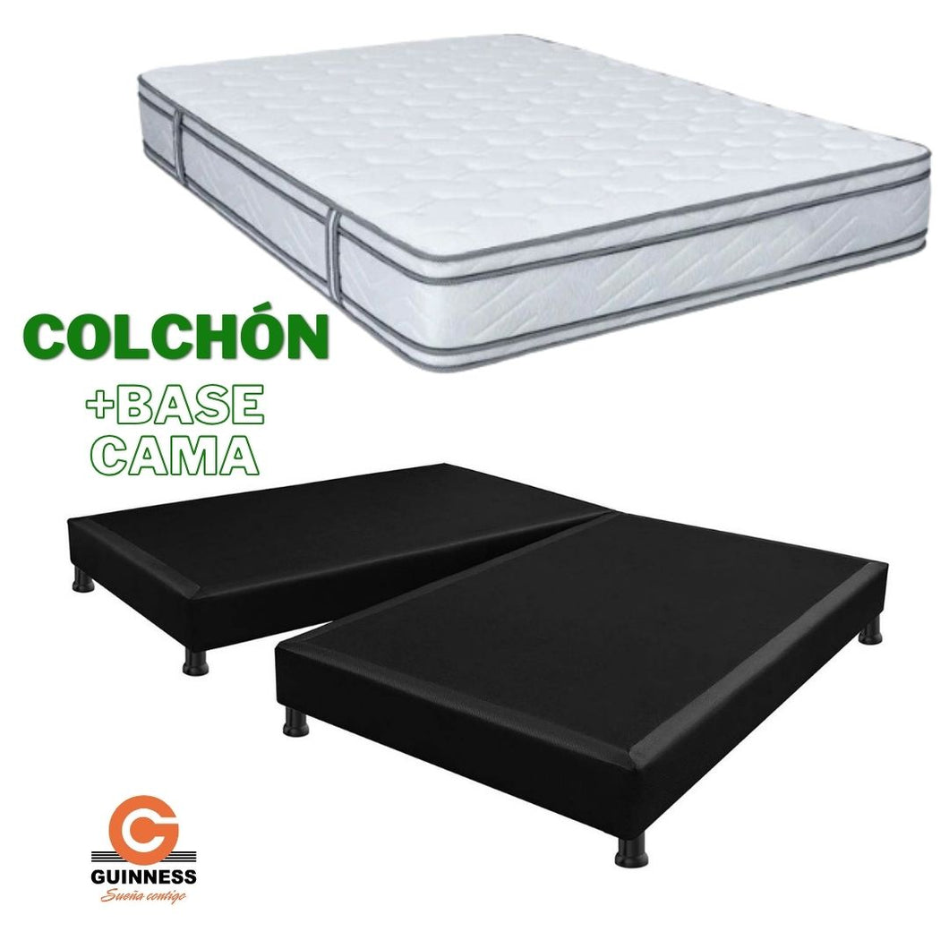 Combo 140X190x30 Colchón Guinness  RESORTADO  Doble pillow + Base cama