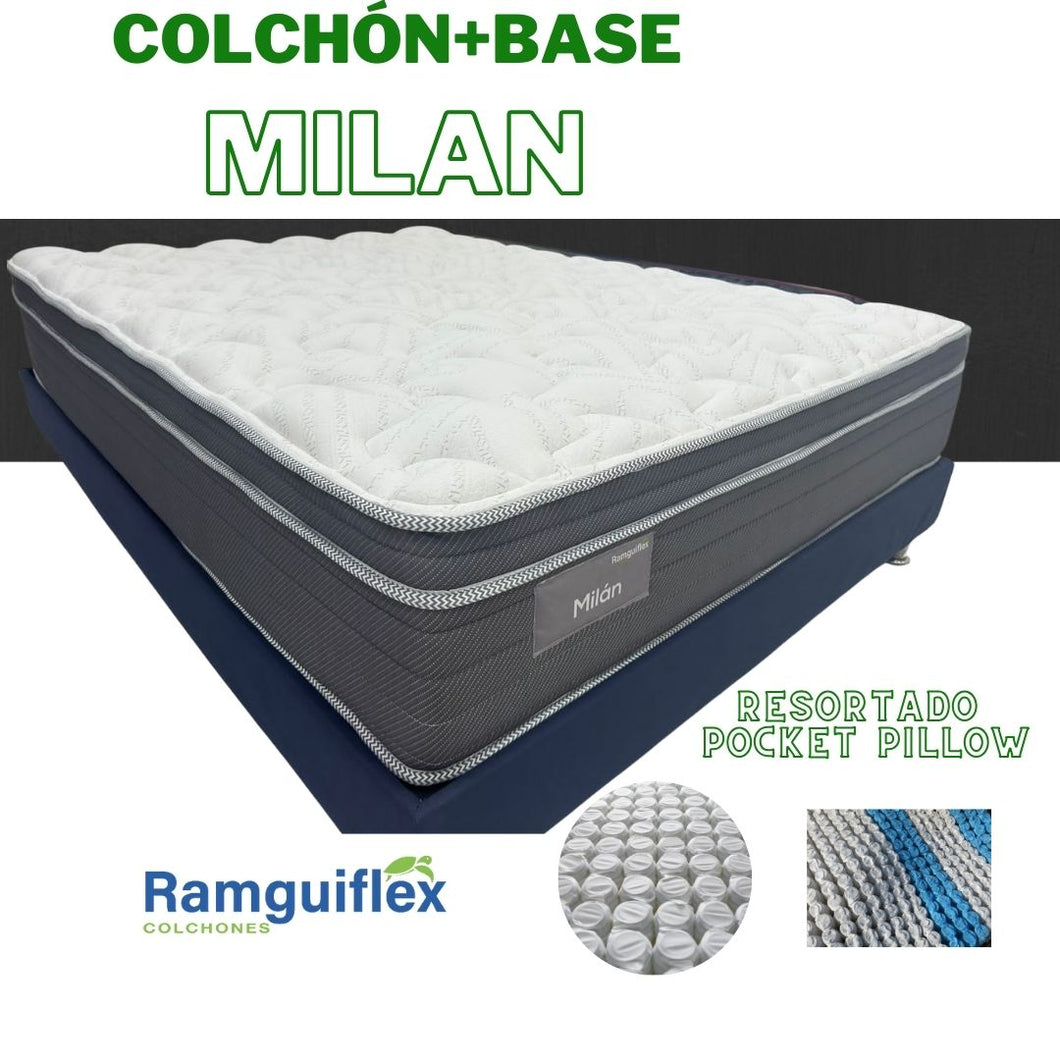 COMBO Queen 160X190x33cm Milan  RESORTADO Pocket pillow+BASE CAMA