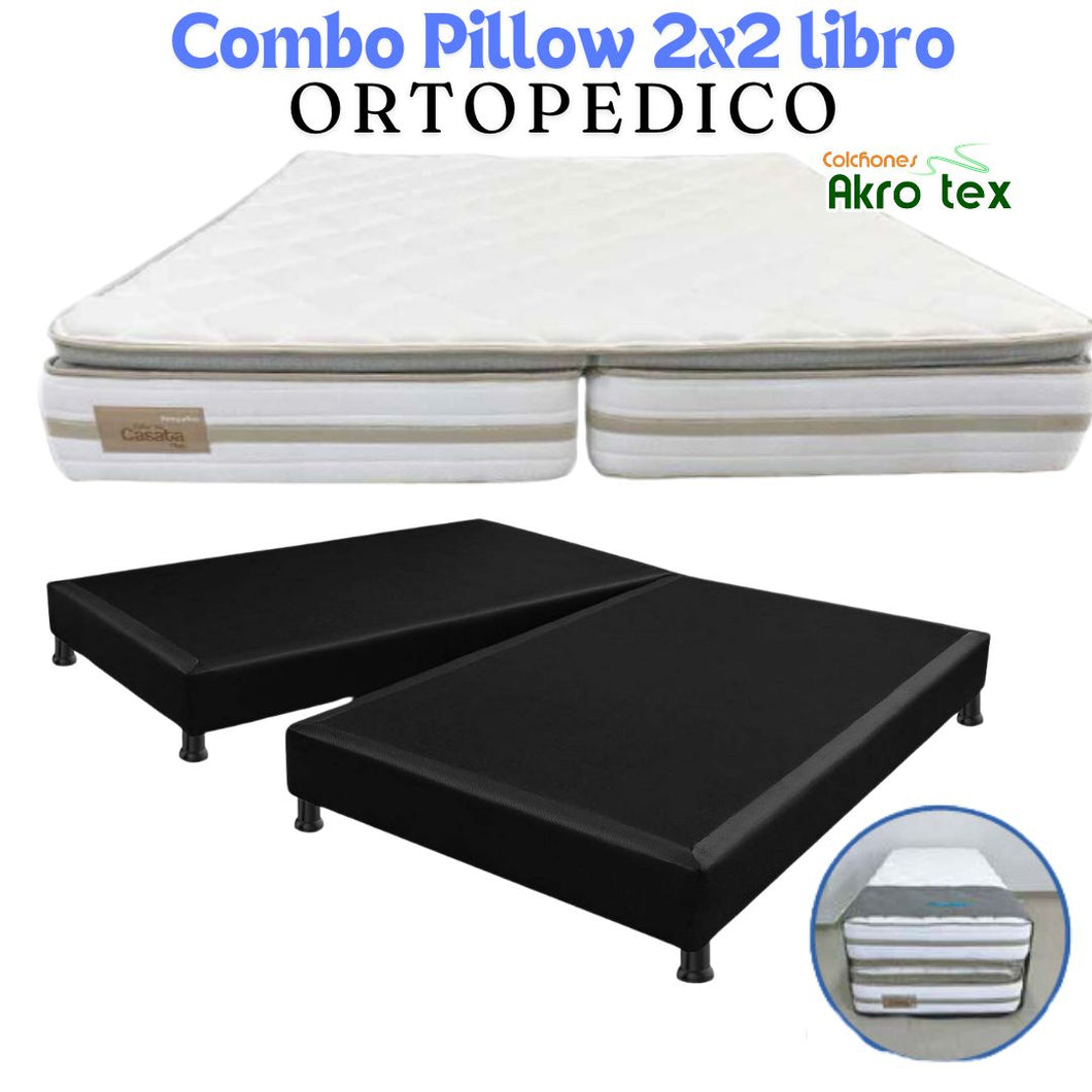 Combo Colchon Pillow King 2x2 0rthopedic Tipo Libro+Base