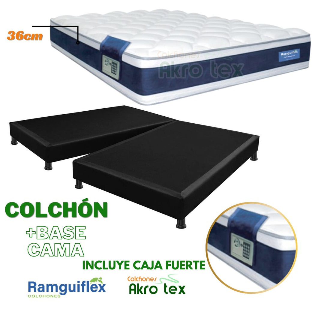 Combo  Colchon+Base Safe 0rtopedic 140x190 + incluye caja fuerte +Base Dividida