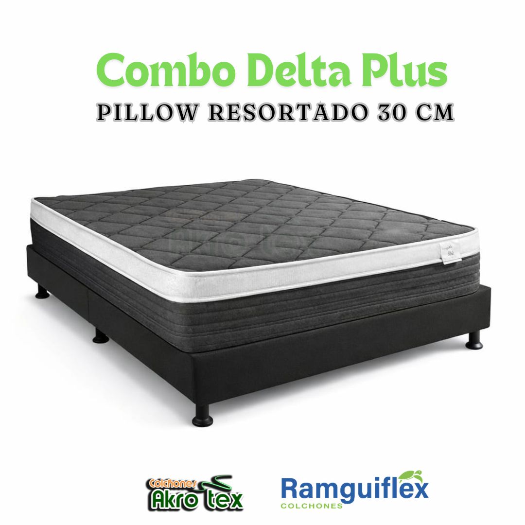 Combo 140x190 Colchón+ Base Delta PLUS Resortado Pillow