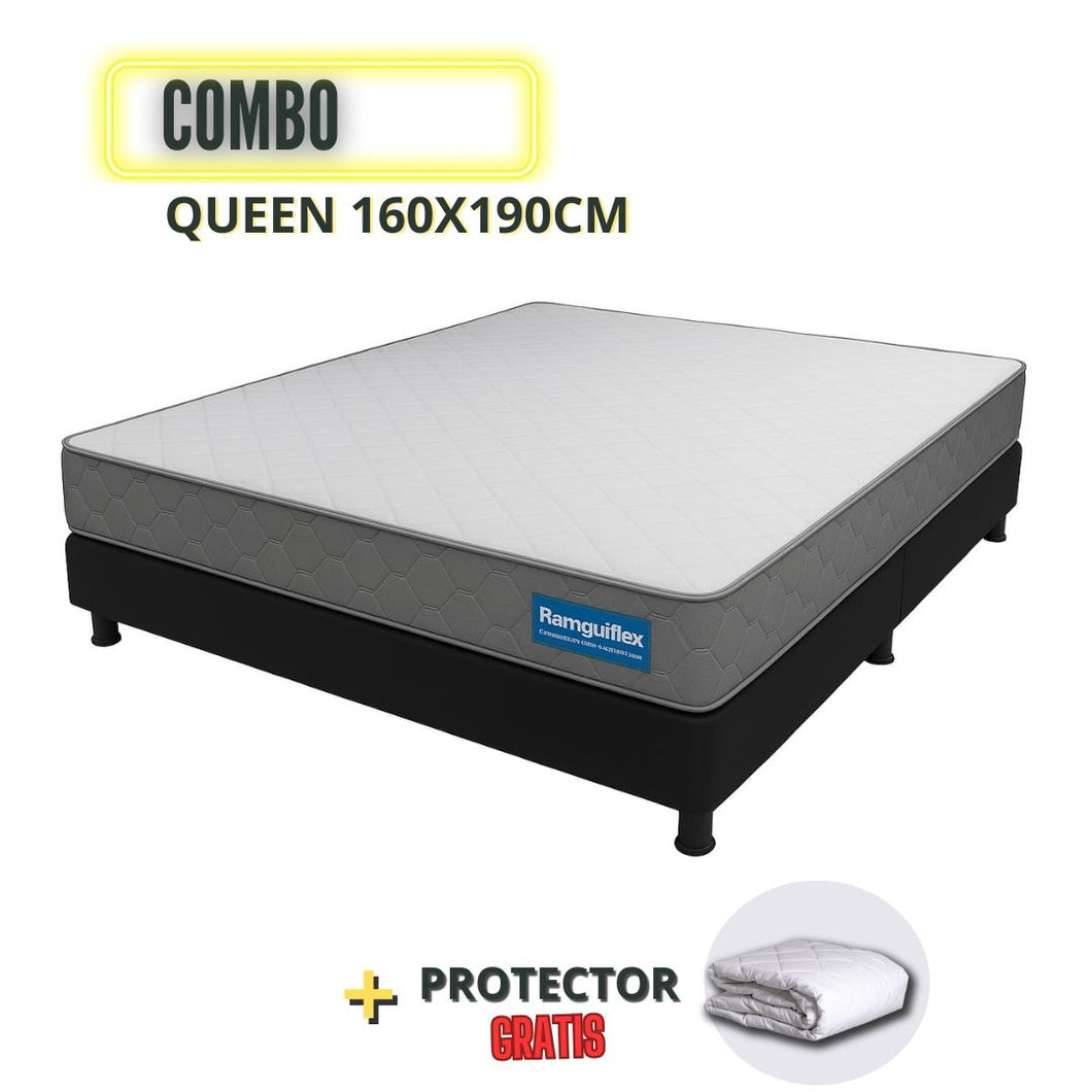 Combo 160x190 Queen Colchón Super Ort0phedic + Base Cama+Protector