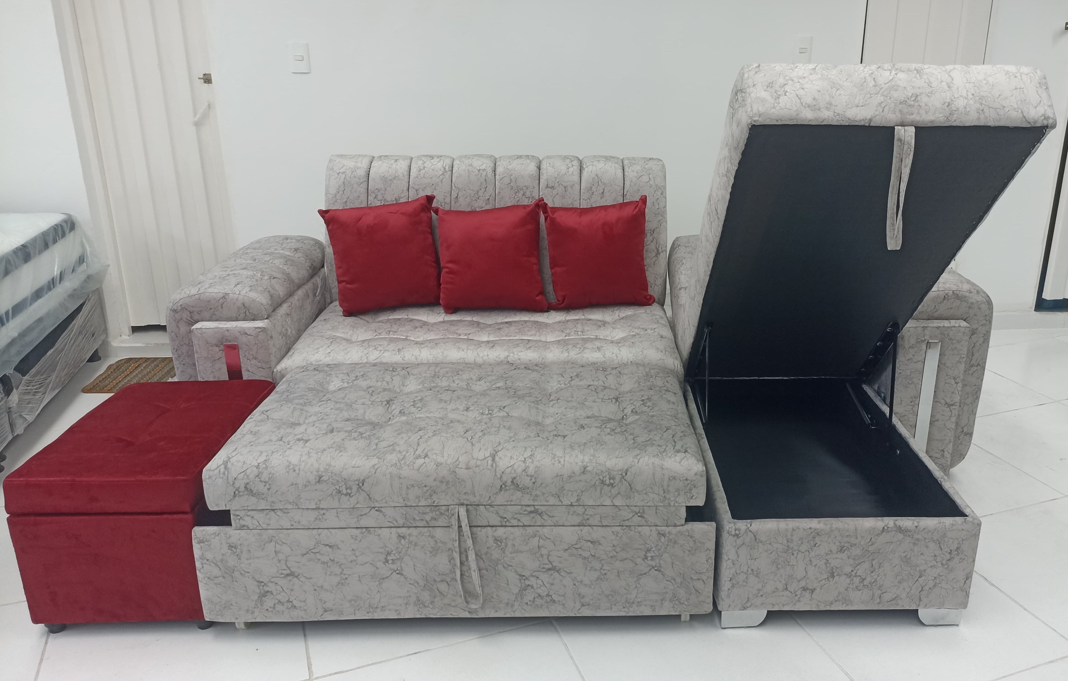 Sala sofa Carro   Reclinable +Baul +Puff Baul