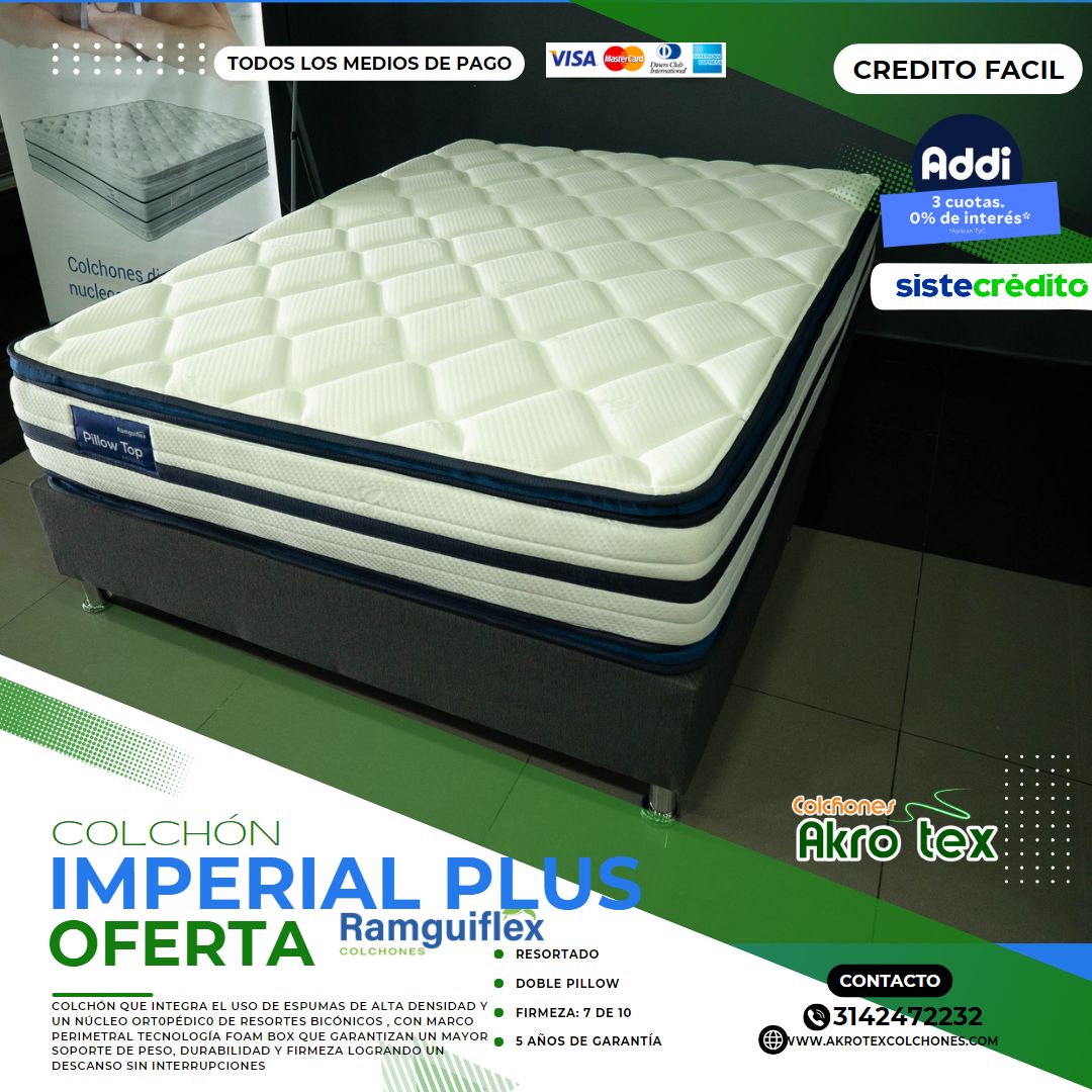 COMBO King 2x2  Imperial Plus  RESORTADO  Doble pillow+ Base Cama