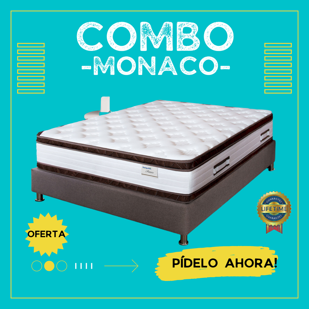 Combo140x190 Colchón +Base Cama Doble Pillow Mónaco
